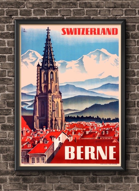 Berne Switzerland Travel Poster - Switzerland Print, Swiss Poster - Europe Travel Art - Switzerland Poster