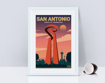 San Antonio Travel Poster, san antonio skyline, city poster, san antonio gift, san antonio art, travel gift, travel art, poster print