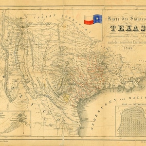 Texas Map, carte du Texas, 1849, Restoration Hardware Style, vieille carte du Texas, texas vintage map, cartes vintage, texas wall art, texas print