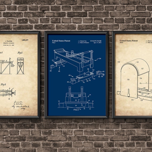 Pilates Patent Art Set 1927 - Pilates Poster - Gym Wall Art - Pilates Decor - Pilates Studio - Exercise - Exercise Poster - Exercise Machine