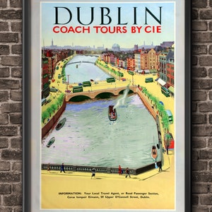 Ireland Travel Poster, Dublin Vintage Travel Poster, Ireland Poster, Ireland Print, Ireland Travel, Dublin,Ireland