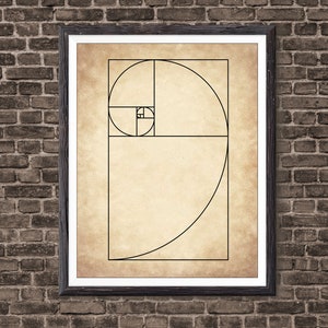 Fibonacci Spiral Golden Ratio Wall Art, Mathematics Fibonacci Numbers, Back To School, Fibonacci Sequence, Mathematics Student Print