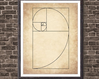 Fibonacci Espiral Golden Ratio Wall Art, Matemáticas Números de Fibonacci, Regreso a la escuela, Secuencia de Fibonacci, Impresión de estudiante de matemáticas