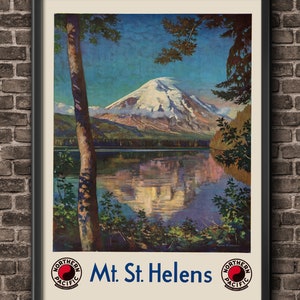 Mt St Helens National Park Poster Mountain Art, Pacific Northwest Art