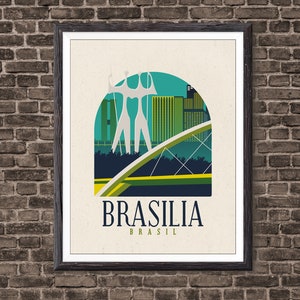 Brasil Travel Poster Print, Brazil Map Print, Brasil Skyline Cityscape Art, Vintage Travel Poster