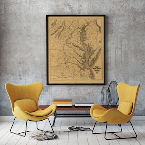 Chesapeake Bay Mappa 1861, Restauro Hardware Stile Vintage Mappa d'epoca di Chesapeake Bay, Maryland, Virginia, Delaware Wall Map Nautical