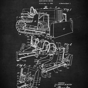Earth Mover Nursery Patent Art, 1938 Earth Moving Vehicle Illustration, vintage bulldozer, vintage gifts,  Bulldozer Design, earth mover