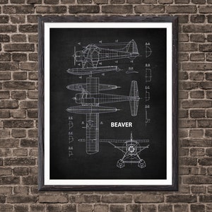 Beaver Airplane Print Aviation Art, Aircraft Airfoil Wing Patent Print, aviation art, airplane art, aviation decor