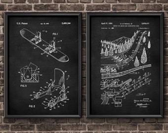 Snowboard Patent Poster Set of 2 Christmas Gift, Snowboard Art, Snowboarding, Snowboard Decor, Sports Wall Art