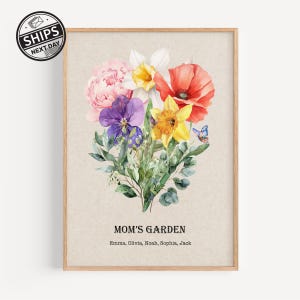 Birth Flower Family Bouquet Watercolor Print Personalized Gift Mother&#39;s Day Grandmother Gift Floral Family Portrait