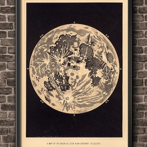 Volle Maan Print Poster Vintage Afbeelding naar Frame, Volle Maan Kaart Reproductie - Vintage Maan Astronomie Wall Art Print - Telescopische Maan View