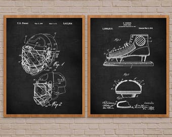 Hockey Patent Art Print Set, Helmet, Skate Blueprint