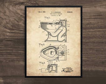 May include: A vintage patent drawing for a toilet bowl design. The drawing shows a side view of the toilet bowl with detailed illustrations of the internal mechanisms. The patent number is 2,184,319 and the date is July 4, 1939.