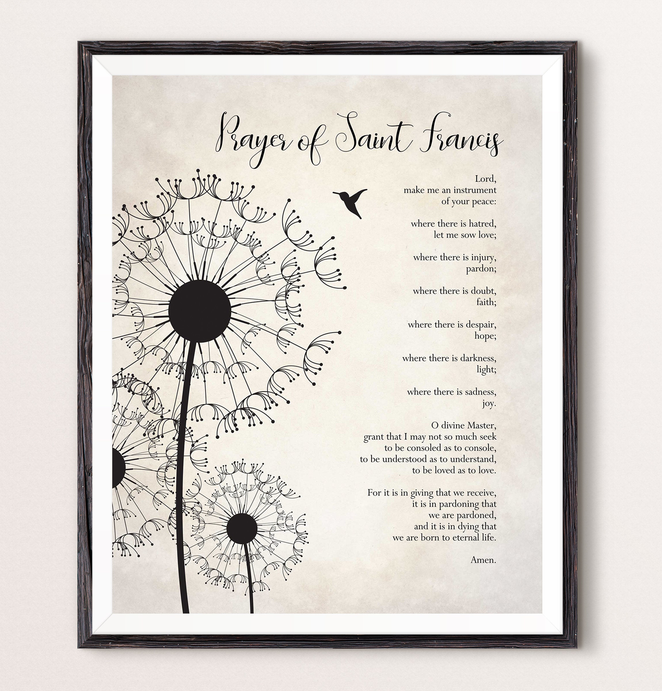 Prayer of Saint Francis Art Print, Catholic vintage, wall art, religious Catholic art, Devotional Art, Catholic Art