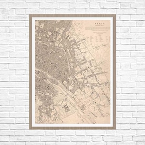 art mural carte de Paris vintage, décoration de Paris, cartes anciennes, carte du vieux Paris, carte de Paris vintage, impression carte de Paris, carte vintage de Paris