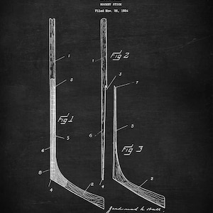 May include: Black and white line drawing of a hockey stick patent. The patent is for a hockey stick with a curved blade. The patent number is 1,549,971. The patent was filed on November 26, 1924 and granted on August 18, 1925. The patent is for Z. A. Hall.