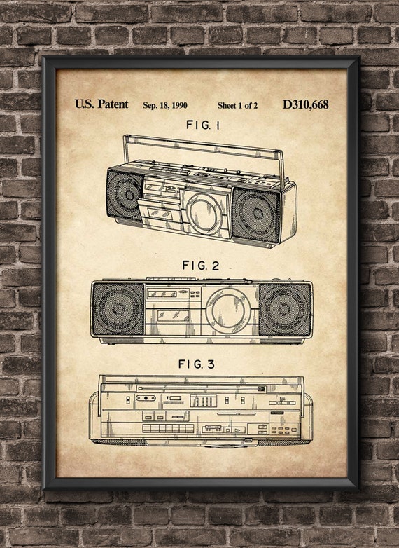 Boom Box Patent Print Art, Music Poster, Music Lover, 80s Music