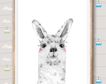 Bébé de pépinière Alpaca Llama Farm Animal Wall Art Decor, Woodland Animals, Nursery Animal Prints, Aquarelle, Woodland Poster Art