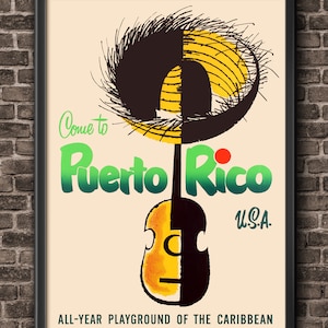 Puerto Rico Vintage Travel Poster Wall Art Print Caribbean poster, Retro Travel Gift
