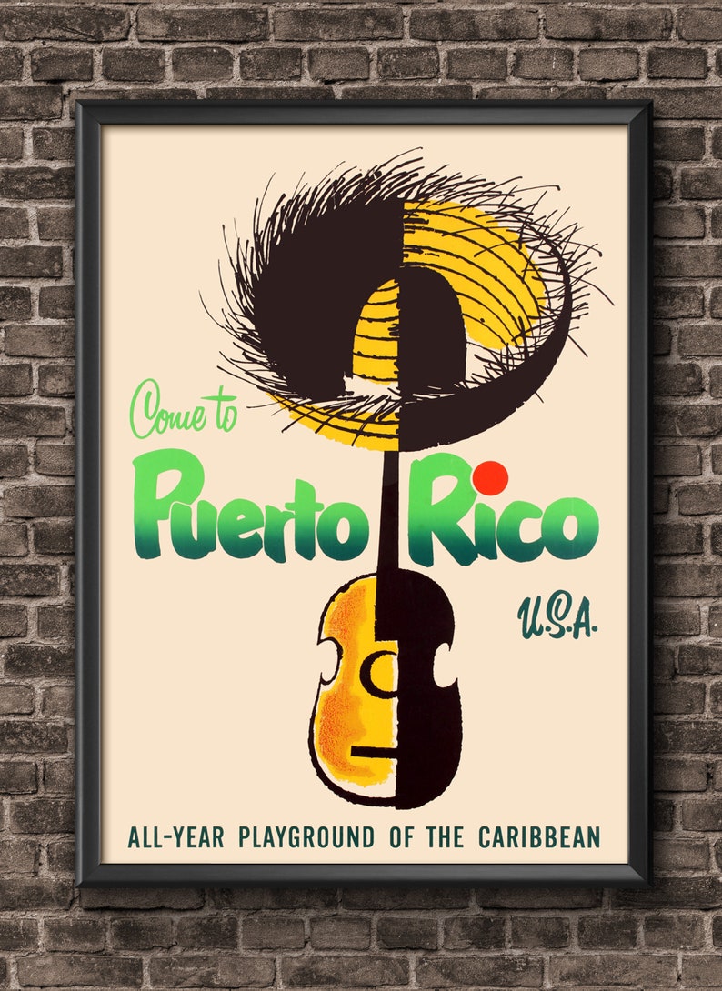 Puerto Rico Vintage Travel Poster Wall Art Print Caribbean Etsy