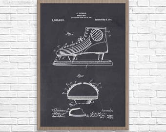Hockey Skate Patent Art Print, Vintage Sports Decor