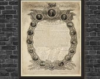 FRAMED Canvas Art Declaration of Independence American History, Historical Document, Antique Vintage Wall Art