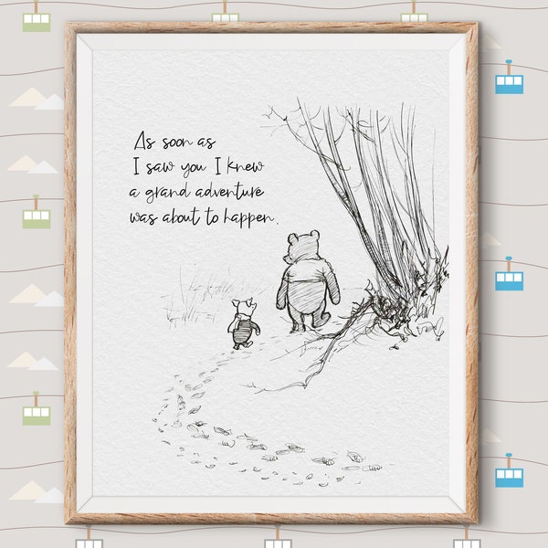 Winnie the Pooh Print Quotes, pooh bear classic vintage style poster print - great adventure