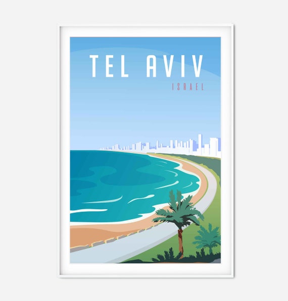 Tel Aviv Vintage Travel Poster Cityscape Print Retro City | Etsy