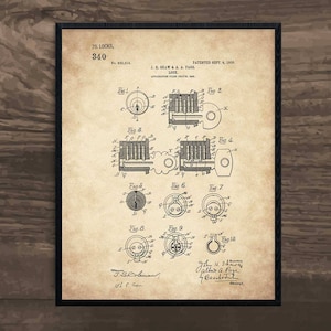 Locksmith Gift, lock patent, locksmith, locksmith gift, man cave decor, gift for him, gift for men, unique gift, office art