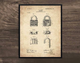 Lock Patent Print, Locksmith Gift, Man Cave Decor