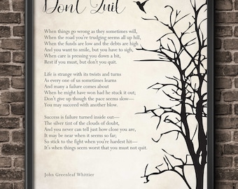 Don't Quit Poem, Citazione di John Greenleaf Whittier, Regalo di laurea, Regalo di laurea, Citazione ispiratrice