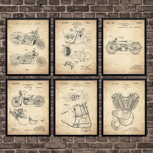 Harley Davidson Motorcycle Patent Prints Set of 6, Garage Mechanic, Classic Motorcycle Art, American Motorcycle, Motorcyclist Gift Idea