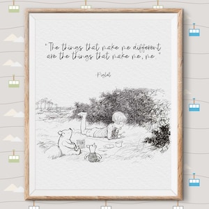 Winnie the Pooh Print Quotes, pooh bear classic vintage style poster print - great adventure