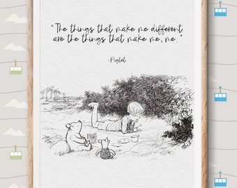 Winnie the Pooh Print Quotes, pooh bear classic vintage style poster print - great adventure