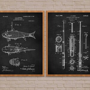 Fishing Art, fishing print, Set of 2, fishing poster, fishing wall art, fishing, fishing gift, fishing patent, fly fishing, vintage fishing