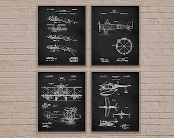 Vintage Flugzeug Blueprint Kunstdrucke, Luftfahrt Dekor, 4er-Set