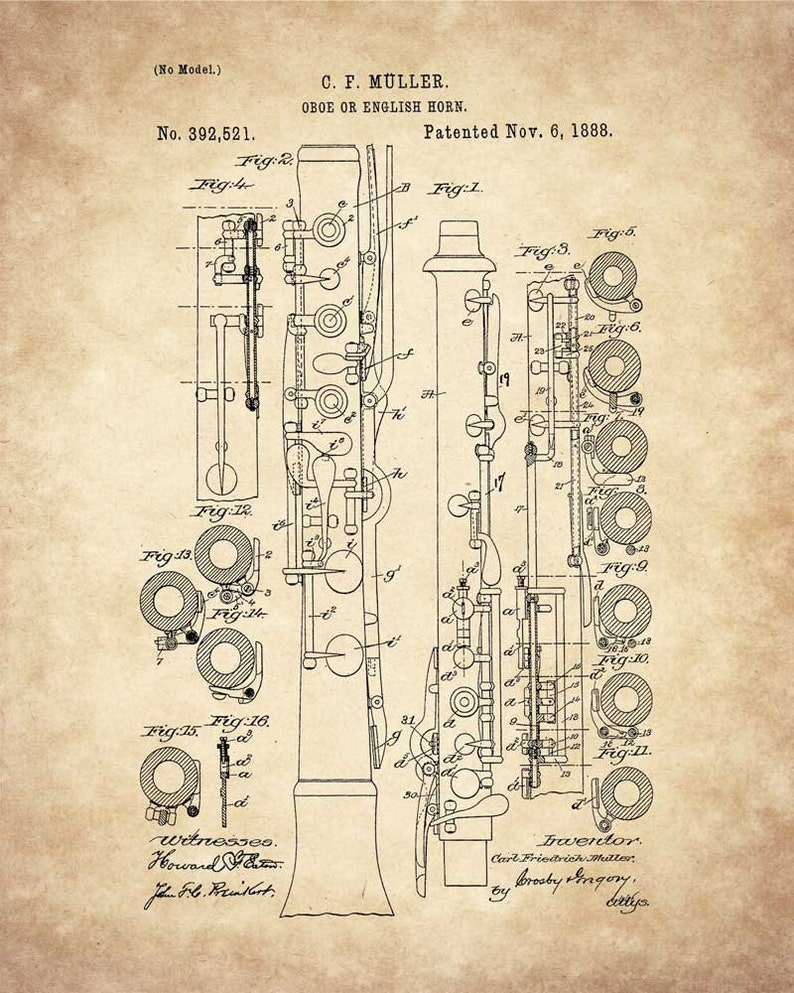 Oboe Art Print Patent Oboe Vintage Art Blueprint Poster Etsy