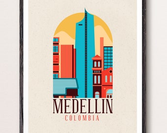 Medellin Colombia Print, Colombia Art, Cityscape, Wall Decor, City Poster, Wedding Decor