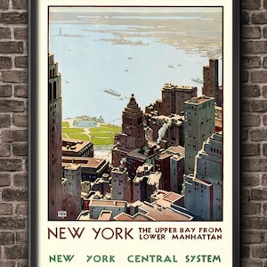 New York Manhattan Vintage Poster - New York Print - New York Travel - New York Art - Travel Decor - Travel Art - Vintage New York