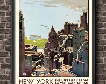 New York Manhattan Vintage Poster - New York Print - New York Travel - New York Art - Travel Decor - Travel Art - Vintage New York