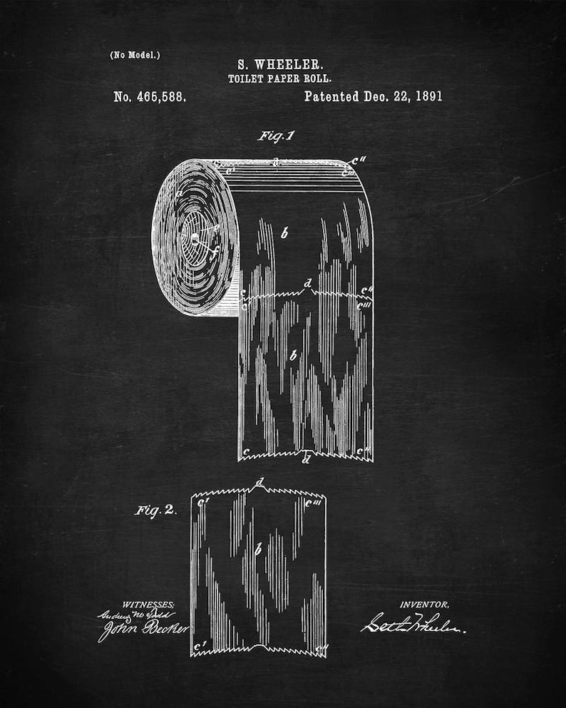 Toilet Paper Patent Print Bathroom Wall Art, Bathroom Wall Decor ...