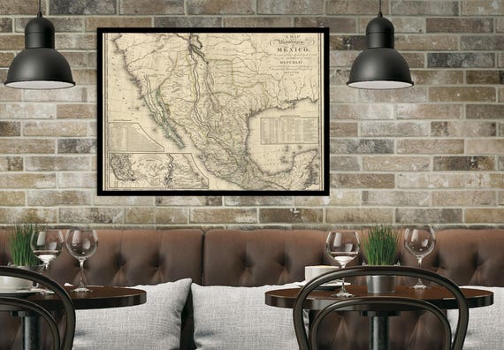 Mexico 1826 Old Map Of United, Mexican Wall Light Fixtures For Living Room