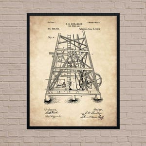 Oil Well Rig, industrial art, texas art, oil derrick, oil worker, oil industry, oil art, blueprint art, oil derrick poster, oil rig poster