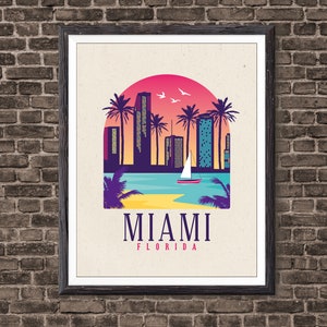 Miami Print, Cityscape Posters Prints, Home Wall Decor, Art illustration Poster Skyline Wall Art, Office Nursery Prints