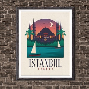 Impressão de arte do horizonte de Istambul, arte turca, pôster de viagem de Istambul Turquia, presente de arte de Istambul