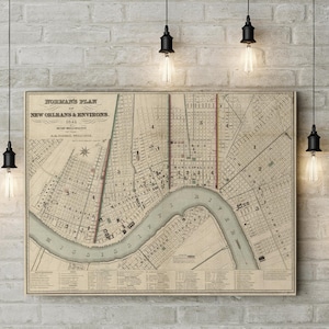 Vintage New Orleans, Map of New Orleans, Leinwand gerollt, New Orleans, Karte von New Orleans, antike Landkarte, New Orleans Dekor, New Orleans-Geschenk