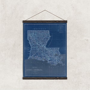 Louisiana Vintage Canvas Map + Magnetic Framed Art