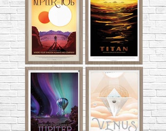 NASA Travel Posters, Exoplanet Art Prints, Set of 4