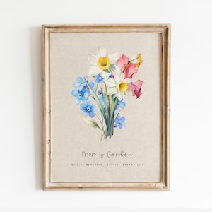 Spersonalizowany prezent dla mamy Bukiet kwiatów na urodziny Prezent urodzinowy na Boże Narodzenie Spersonalizowany nadruk ogrodowy Kwiat na miesiąc urodzenia