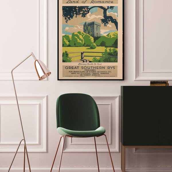 Ireland Travel Poster, Blarney Castle Vintage Travel Poster, Ireland Poster, Ireland Print, Ireland Travel, Blarney Stone,Ireland